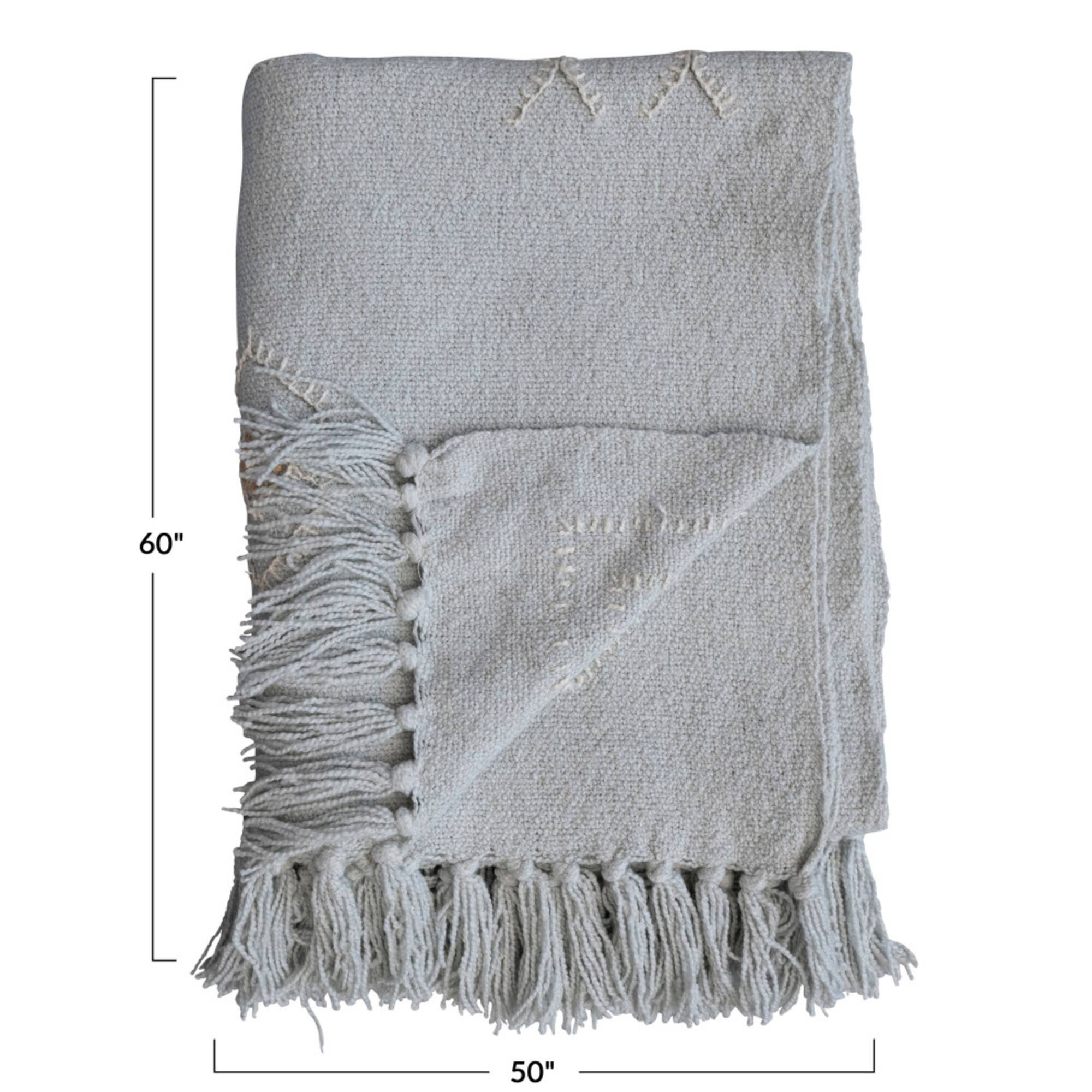 Hello Honey® Gray-Blue Moroccan Designs & Fringe Throw Blanket